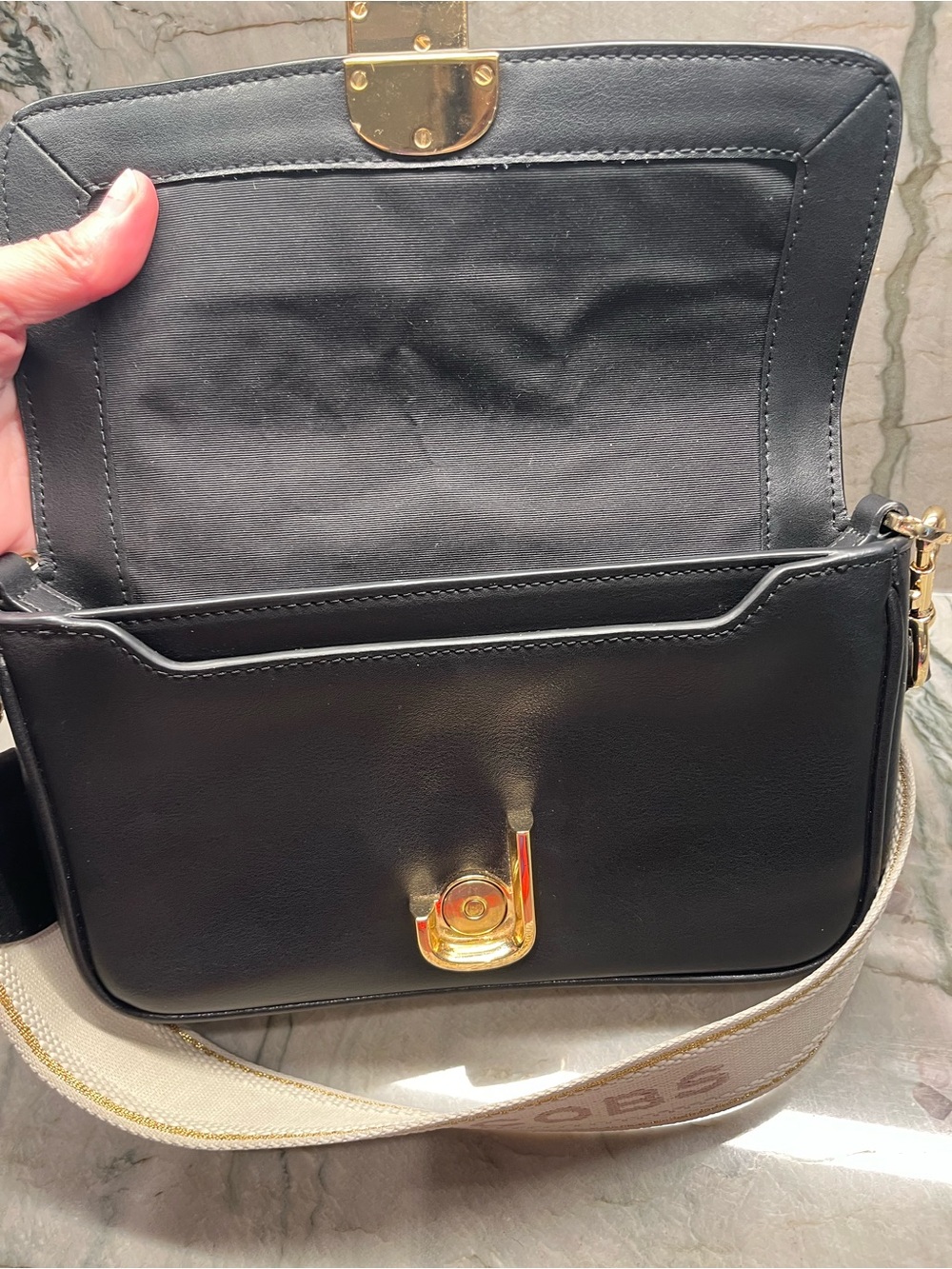 Marc Jacobs Black Leather Crossbody with Gold Hardware and Logo Strap - Picture 7 of 12